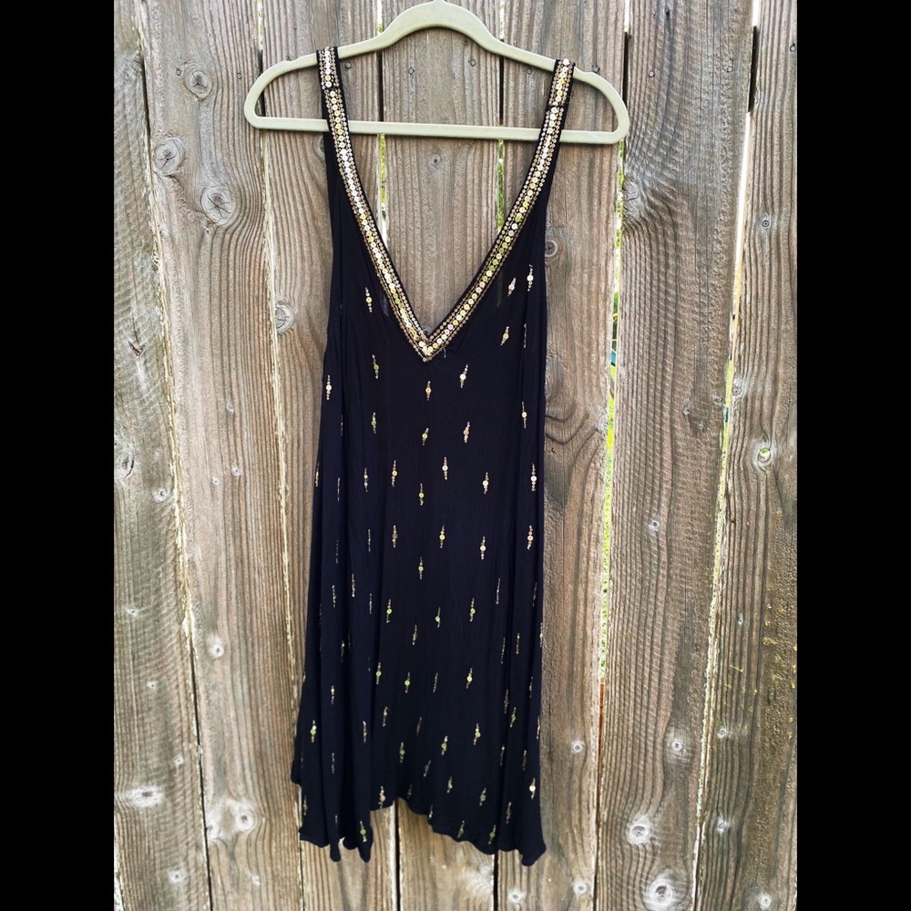Free People black w/gold sequins slip dress